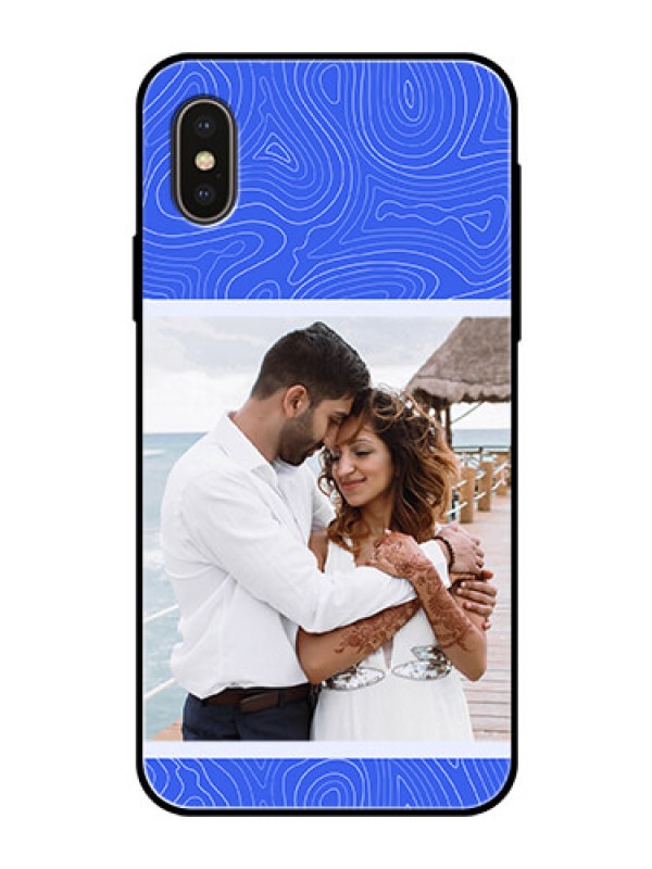 Custom iPhone Xs Custom Glass Mobile Case - Curved line art with blue and white Design