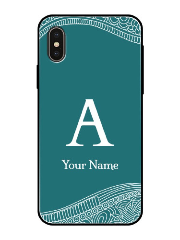 Custom iPhone Xs Personalized Glass Phone Case - line art pattern with custom name Design