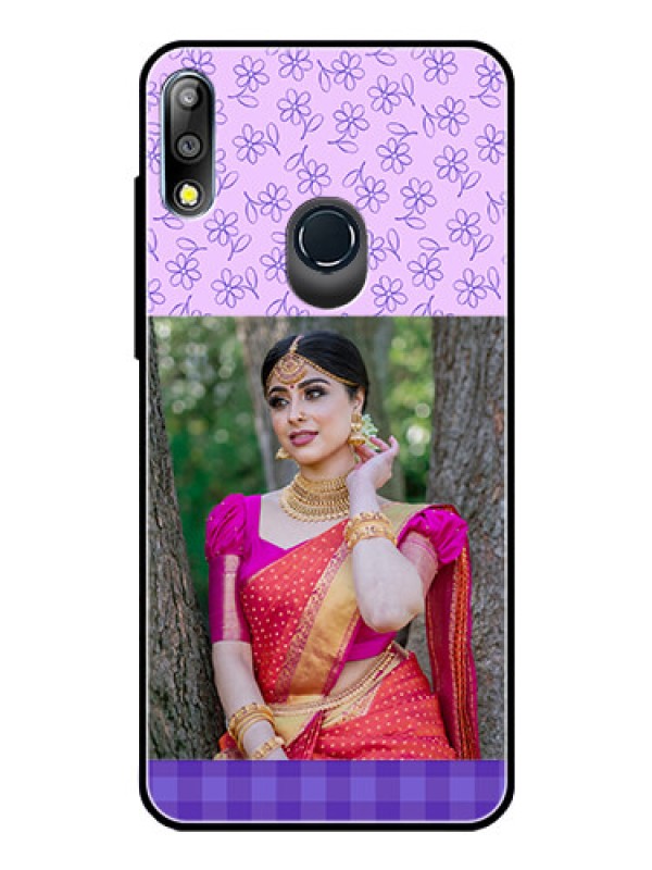 Custom Zenfone Max pro M2 Custom Glass Phone Case  - Purple Floral Design