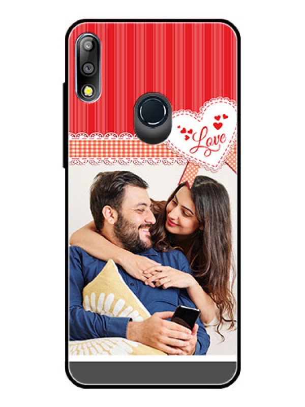 Custom Zenfone Max pro M2 Custom Glass Mobile Case  - Red Love Pattern Design