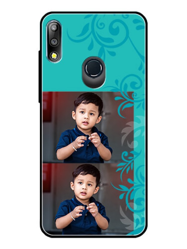 Custom Zenfone Max pro M2 Personalized Glass Phone Case  - with Photo and Green Floral Design 