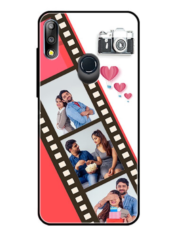 Custom Zenfone Max pro M2 Personalized Glass Phone Case  - 3 Image Holder with Film Reel