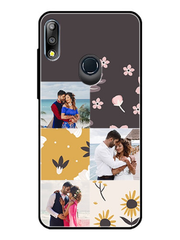 Custom Zenfone Max pro M2 Photo Printing on Glass Case  - 3 Images with Floral Design