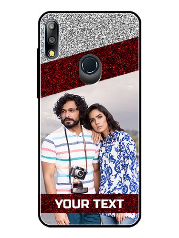 Custom Zenfone Max pro M2 Personalized Glass Phone Case  - Image Holder with Glitter Strip Design