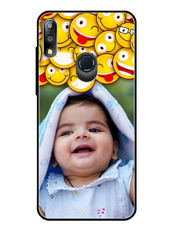 Custom Zenfone Max pro M2 Custom Glass Mobile Case  - with Smiley Emoji Design