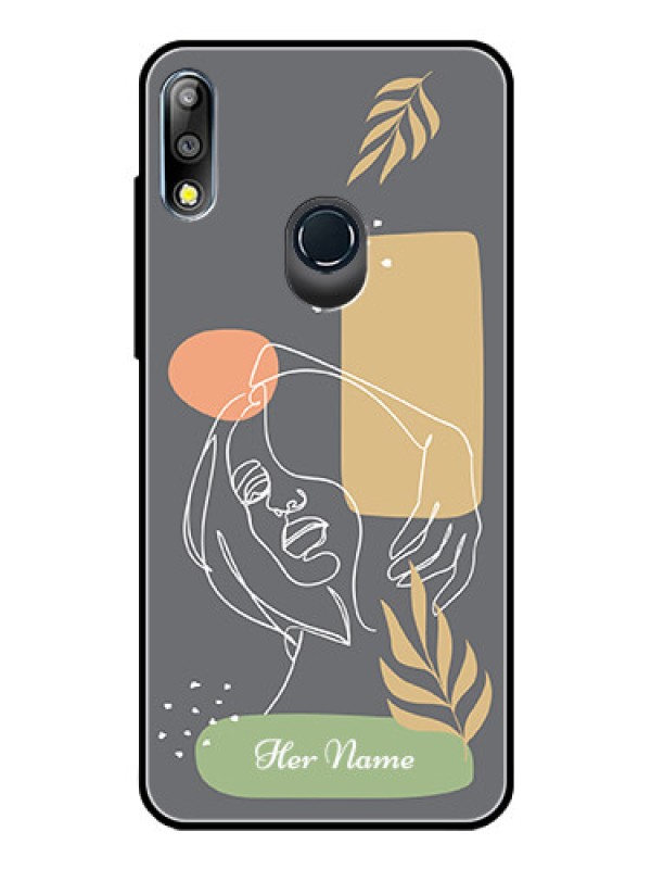 Custom Zenfone Max Pro M2 Custom Glass Phone Case - Gazing Woman line art Design
