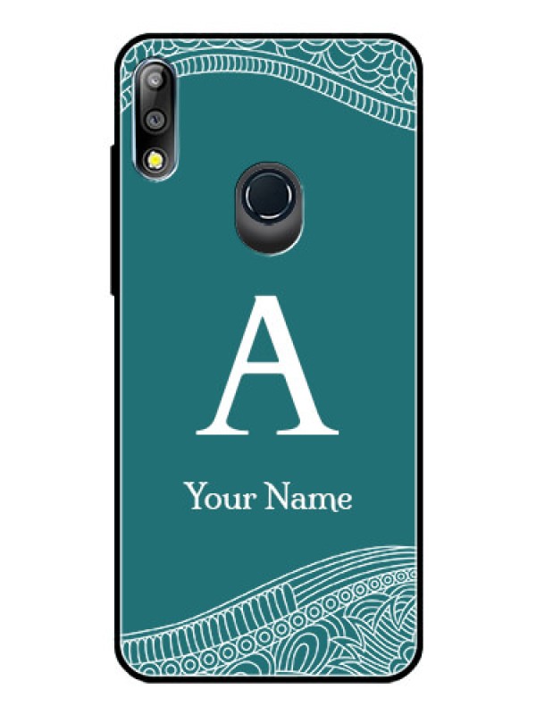 Custom Zenfone Max Pro M2 Personalized Glass Phone Case - line art pattern with custom name Design
