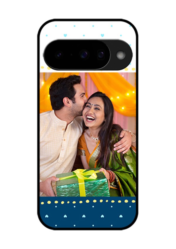 Google Pixel 10 5G Custom Glass Phone Case - White And Blue Abstract Design