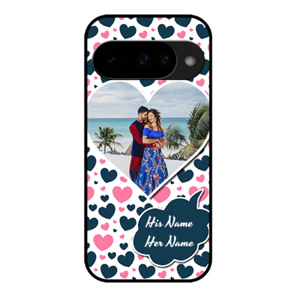 Google Pixel 10 5G Custom Glass Phone Case - Pink & Blue Heart Design