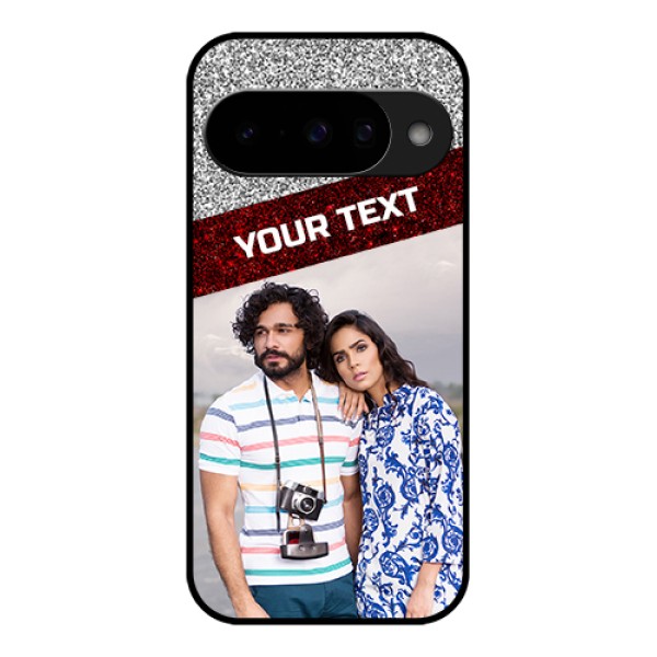 Google Pixel 10 5G Custom Glass Phone Case - Image Holder With Glitter Strip Design