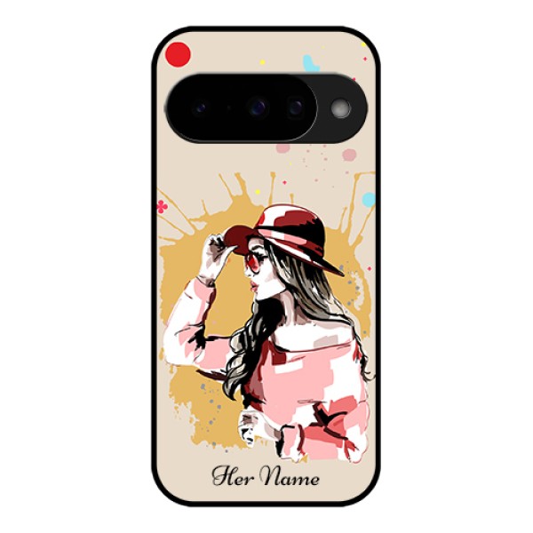 Google Pixel 10 5G Custom Glass Phone Case - Women With Pink Hat Design