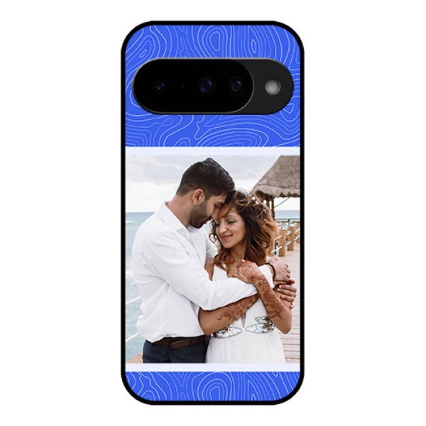 Google Pixel 10 5G Custom Glass Phone Case - Curved Line Art With Blue And White Design
