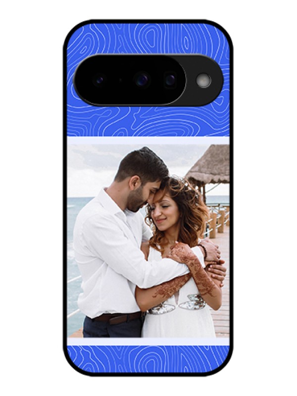 Custom Google Pixel 10 5G Custom Glass Phone Case - Curved Line Art With Blue And White Design