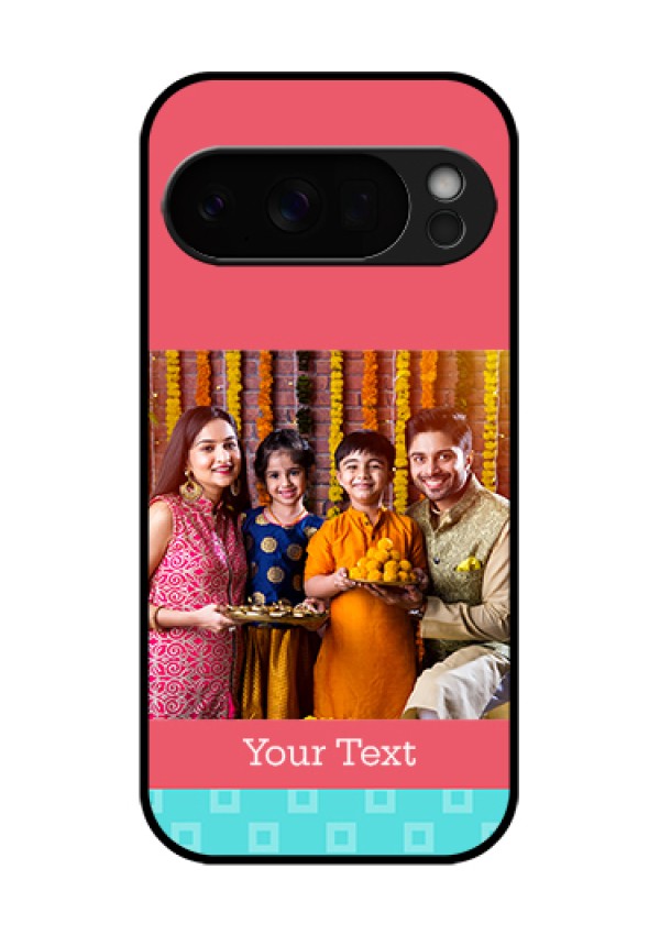 Google Pixel 10 Pro 5G Custom Glass Phone Case - Peach & Blue Color Design