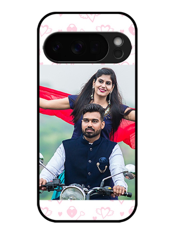 Custom Google Pixel 10 Pro 5G Custom Glass Phone Case - Pink Flying Heart Design