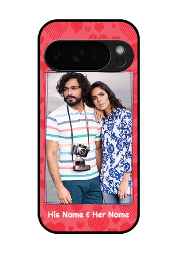 Google Pixel 10 Pro 5G Custom Glass Phone Case - With Red Heart Symbols Design
