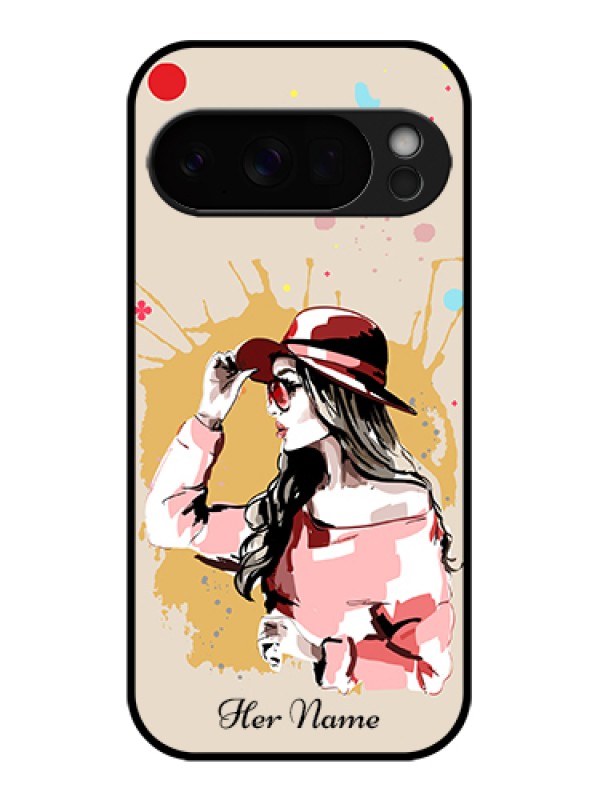 Custom Google Pixel 10 Pro 5G Custom Glass Phone Case - Women With Pink Hat Design