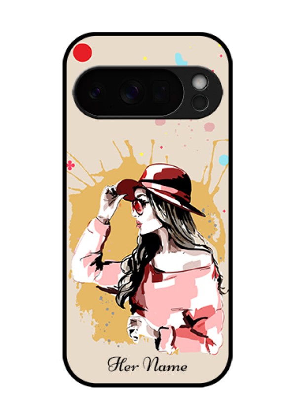 Google Pixel 10 Pro 5G Custom Glass Phone Case - Women With Pink Hat Design