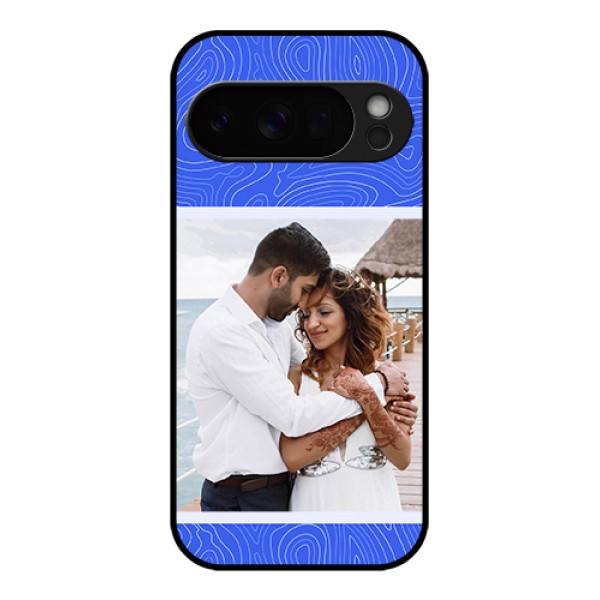 Google Pixel 10 Pro 5G Custom Glass Phone Case - Curved Line Art With Blue And White Design