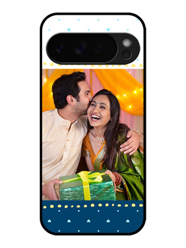 Custom Google Pixel 10 Pro Xl 5G Custom Glass Phone Case - White And Blue Abstract Design