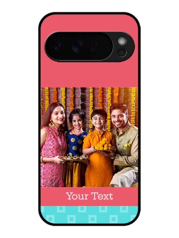 Custom Google Pixel 10 Pro Xl 5G Custom Glass Phone Case - Peach & Blue Color Design