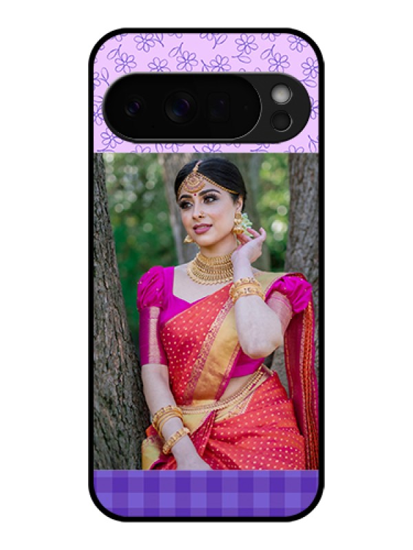 Custom Google Pixel 10 Pro Xl 5G Custom Glass Phone Case - Purple Floral Design