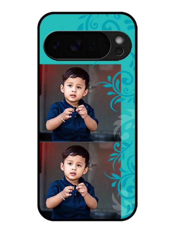 Custom Google Pixel 10 Pro Xl 5G Custom Glass Phone Case - With Photo And Green Floral Design