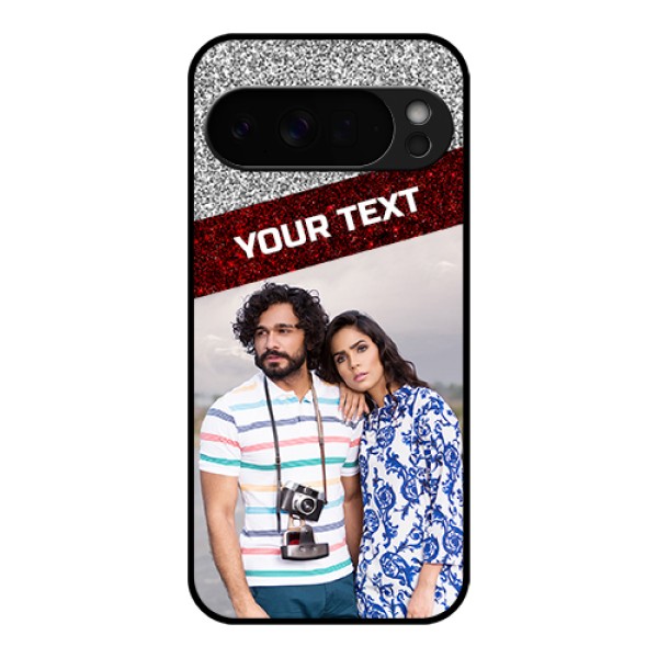 Google Pixel 10 Pro Xl 5G Custom Glass Phone Case - Image Holder With Glitter Strip Design
