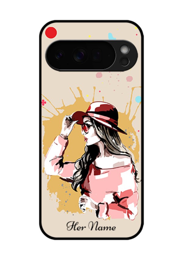 Google Pixel 10 Pro Xl 5G Custom Glass Phone Case - Women With Pink Hat Design