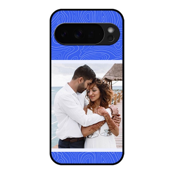 Google Pixel 10 Pro Xl 5G Custom Glass Phone Case - Curved Line Art With Blue And White Design