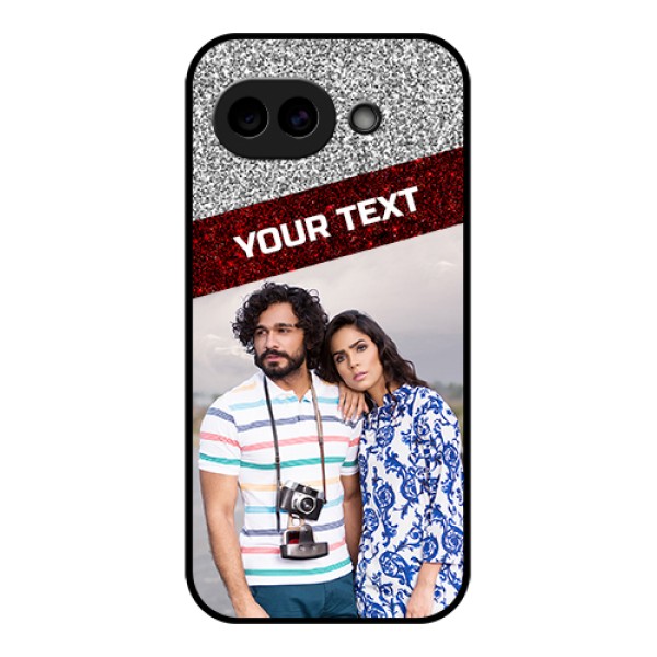 Google Pixel 10A 5G Custom Glass Phone Case - Image Holder With Glitter Strip Design
