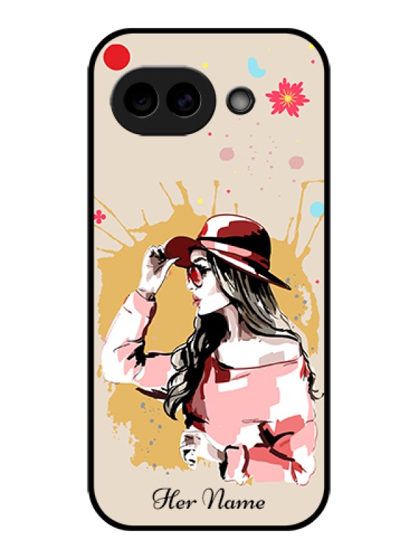 Custom Google Pixel 10A 5G Custom Glass Phone Case - Women With Pink Hat Design