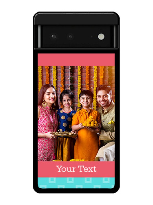 Custom Google Pixel 6 5G Custom Glass Phone Case - Peach & Blue Color Design