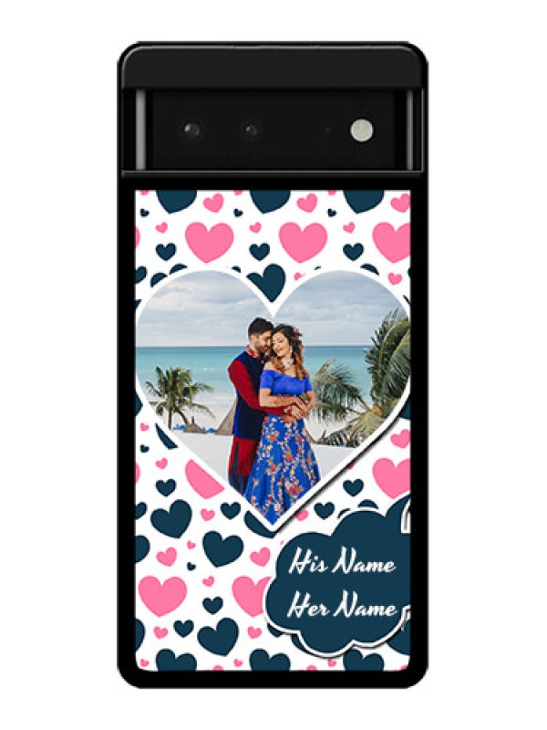 Custom Google Pixel 6 5G Custom Glass Phone Case - Pink & Blue Heart Design