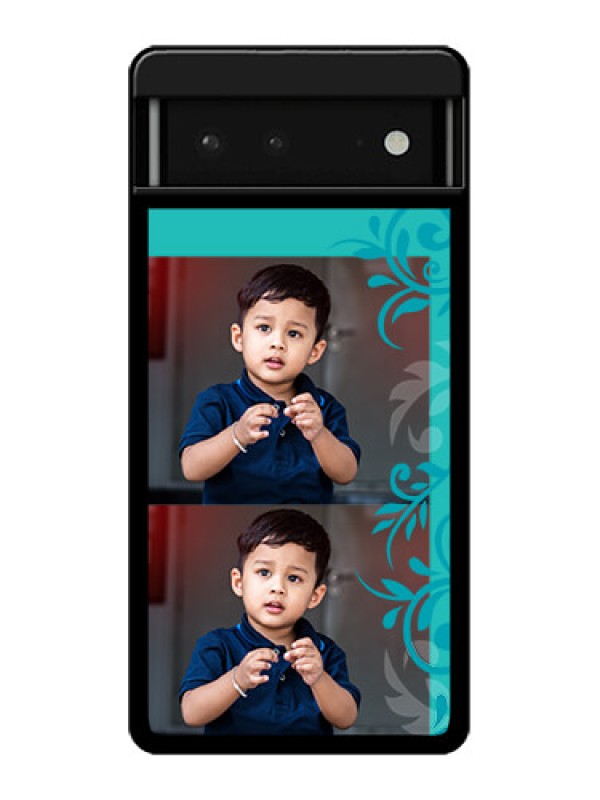 Custom Google Pixel 6 5G Custom Glass Phone Case - With Photo And Green Floral Design