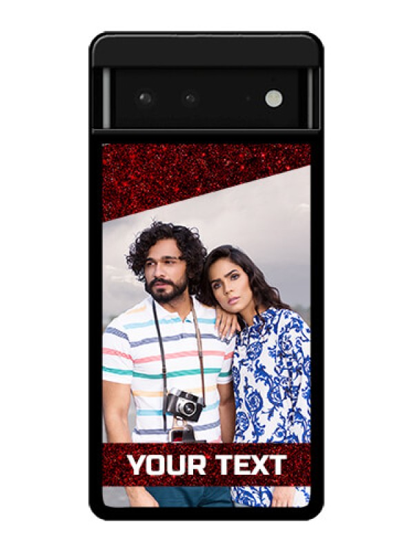 Custom Google Pixel 6 5G Custom Glass Phone Case - Image Holder With Glitter Strip Design