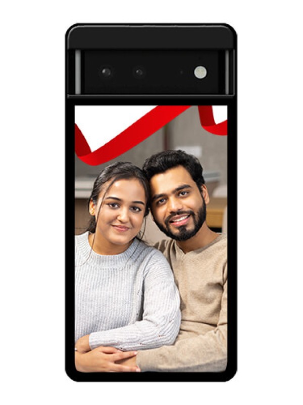 Custom Google Pixel 6 5G Custom Glass Phone Case - Red Ribbon Frame Design