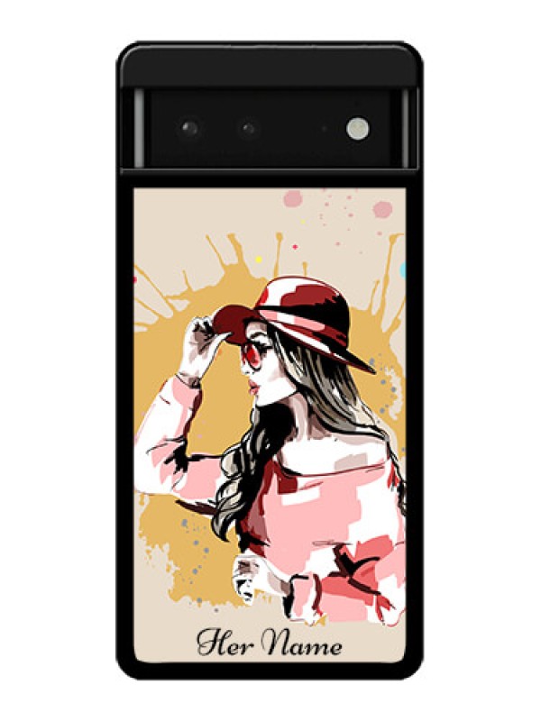 Custom Google Pixel 6 5G Custom Glass Phone Case - Women With Pink Hat Design