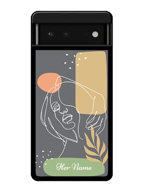 Custom Google Pixel 6 5G Custom Glass Phone Case - Gazing Woman Line Art Design