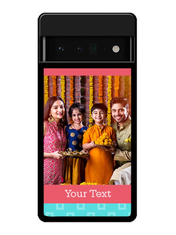 Custom Google Pixel 6 Pro 5G Custom Glass Phone Case - Peach & Blue Color Design