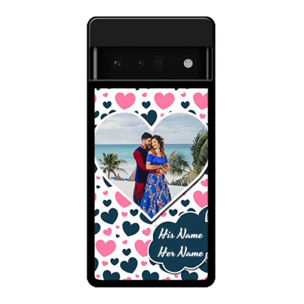 Google Pixel 6 Pro 5G Custom Glass Phone Case - Pink & Blue Heart Design