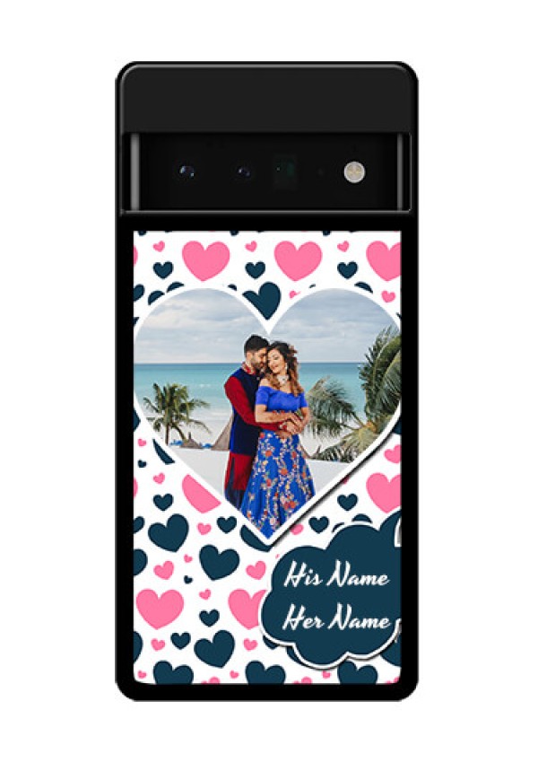 Google Pixel 6 Pro 5G Custom Glass Phone Case - Pink & Blue Heart Design