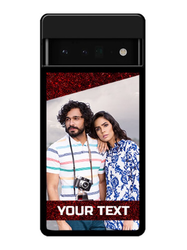 Custom Google Pixel 6 Pro 5G Custom Glass Phone Case - Image Holder With Glitter Strip Design
