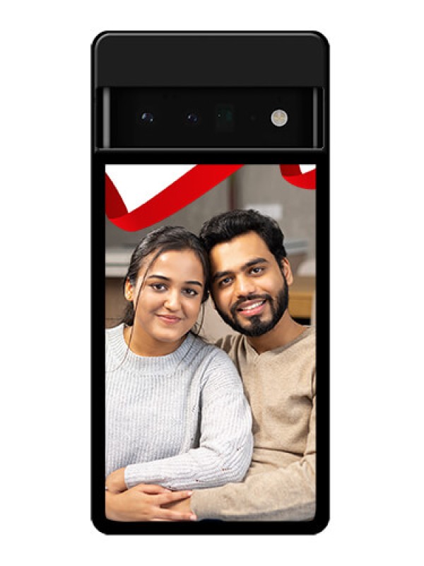 Custom Google Pixel 6 Pro 5G Custom Glass Phone Case - Red Ribbon Frame Design