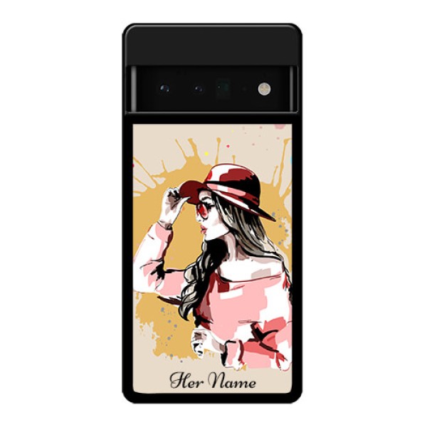 Google Pixel 6 Pro 5G Custom Glass Phone Case - Women With Pink Hat Design