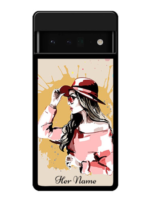 Custom Google Pixel 6 Pro 5G Custom Glass Phone Case - Women With Pink Hat Design