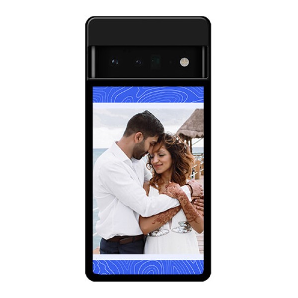 Google Pixel 6 Pro 5G Custom Glass Phone Case - Curved Line Art With Blue And White Design