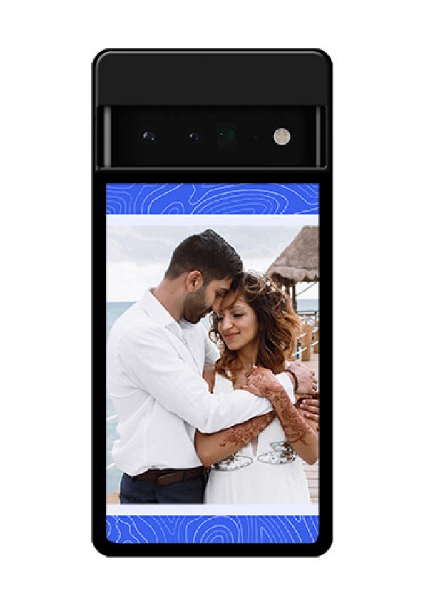 Google Pixel 6 Pro 5G Custom Glass Phone Case - Curved Line Art With Blue And White Design
