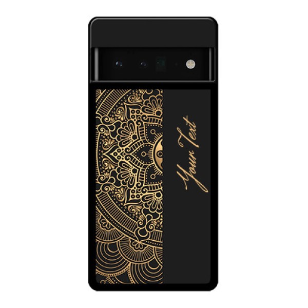 Google Pixel 6 Pro 5G Custom Glass Phone Case - Mandala Art With Custom Text Design