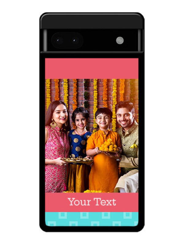 Custom Google Pixel 6A 5G Custom Glass Phone Case - Peach & Blue Color Design